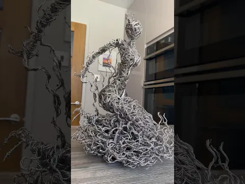 “A Familiar Spirit” I made this sculpture using 3kg of stainless steel wire👹🛠️#sculpture #art