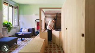 Multifunctional Hidden Bedroom Transforms Tiny Apartment, Milan 28sqm/301sqft