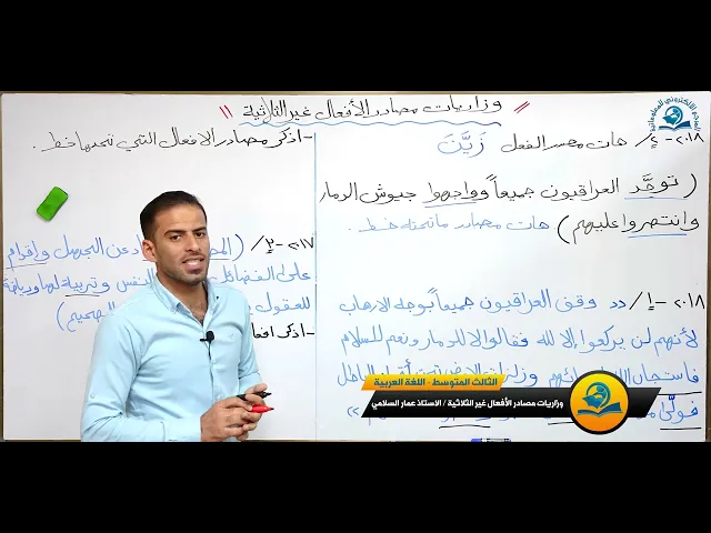 ⁣مادة اللغة العربية للصف الثالث متوسط : وزاريات مصادر الأفعال غير الثلاثية