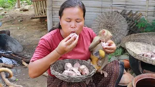 Survival In The Rainforest Women Changed Monkey To Mans And Cook Goose With Taro Eating Delicious HD 