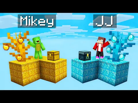 Download MP3 Mikey GOLD vs JJ DIAMOND Skyblock Survival Battle in Minecraft (Maizen)