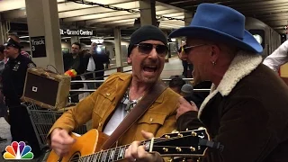 u2 busks in nyc subway in disguise