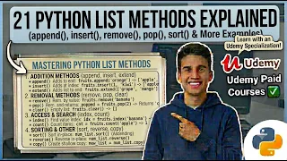 21 Python List Methods Explained append remove pop sort More Udemy Paid Courses