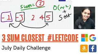 3 Sum Closest Leetcode Daily Challenge Code Intuition Example