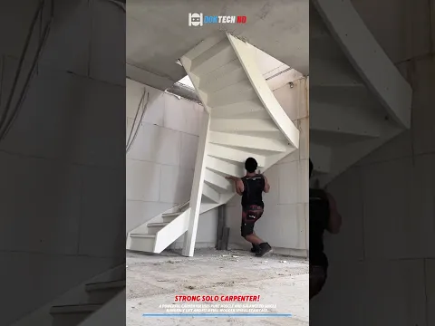 Strong Solo Carpenter! Lifting A Whole Spiral Staircase #shorts #carpentry #woodworking #renovation