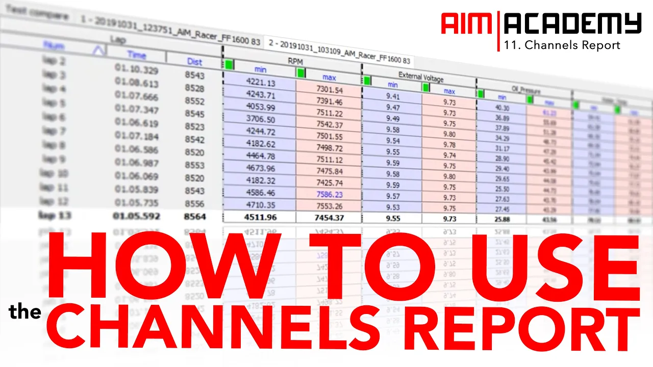 Aim Academy - Episode 11 - How To Use Channels Report in Race Studio 3
