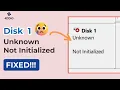 Fixed Disk 1 Unknown Not Initialized in Windows Hard Disk Unknown