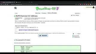 Exercise 5 3 toBinary Java Tutorial Practice-It