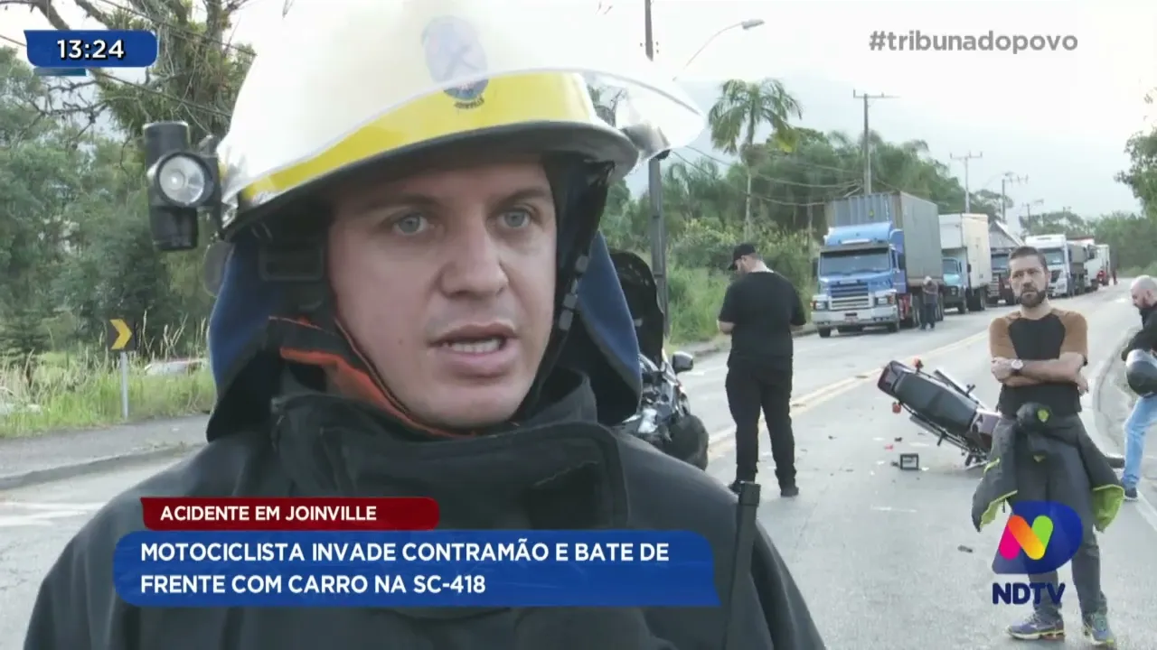Acidente em joinville: motociclista invade contramão e bate de frente com carro na SC-418