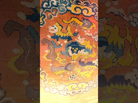 Culturally Rich Antique Chinese Fu Dog Dragon Rug 73399