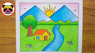 scenery drawing landscape drawing nature drawing village drawing how to draw easy scenery