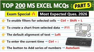 Part 5| MS Excel MCQs 2026 | Top 200 Most Important Questions | All Competitive Exams