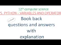 12th computer science chapter 5 book back answers python variables and operators