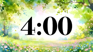 4 Minute Timer Watercolor Nature Meadow Gentle Piano Music for Focus Study Classrooms