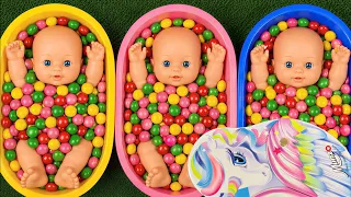 4 Minutes Satisfying Video | Mixing Funny Candy ASMR & Make Up in 3 Bathtubs with Magic M&M's Slime