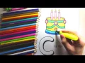 Coloring Letter C and a cake - Alphabet coloring pages for Kids