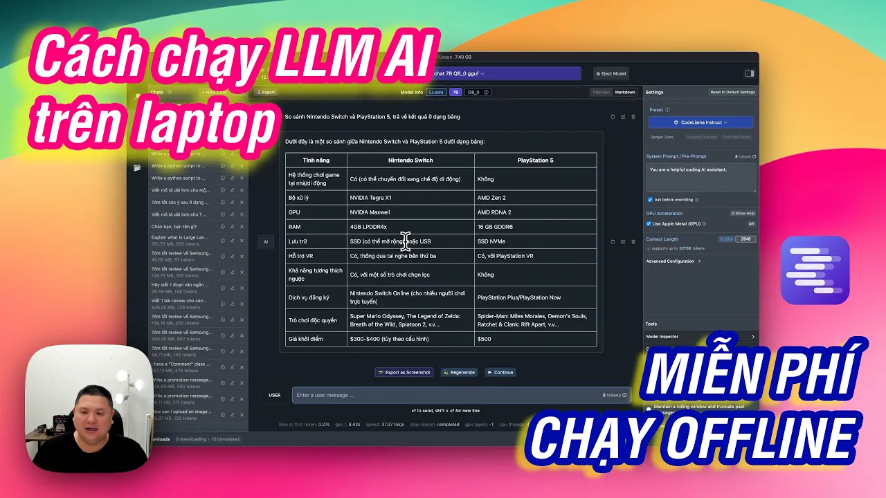 Outline Video Hướng dẫn chạy AI LLM miễn phí, offline trên PC, cả Windows / Mac đều dùng tốt