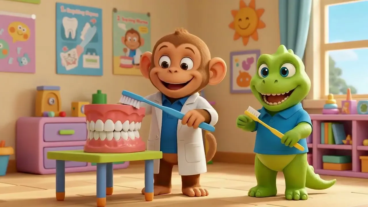 Brush, sing, and have fun with Dino and Doctor Monkey! 🦖