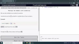 Multiply Two Numbers with JavaScript - Freecodecamp org 13 Basic JavaScript