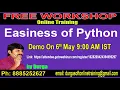 Easiness of Python Free Workshop on Online Training 6th MAY 9 00 AM IST by Durga