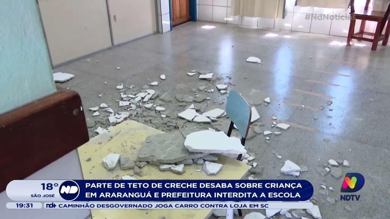 Teto de creche desaba sobre criança em Araranguá