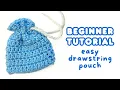 crochet drawstring pouch tutorial for BEGINNERS how to crochet a bag easy crochet tutorial