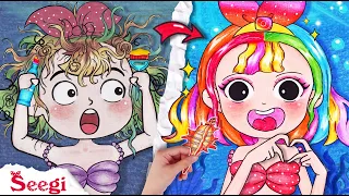 Ocean RAINBOW HAIR Color Inspired By Best SOCIAL MEDIA - Stop Motion Paper | Seegi Channel