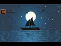 Night Moonlight sea boat landscape - Adobe Illustrator Tutorial