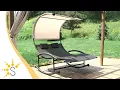 Sunnydaze Chaise Rocking Lounge Chair with Canopy and Pillows - Black