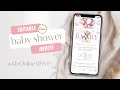 Pink Baby Shower Invite - Teddy Bear Balloons Canva Template Digital RSVP