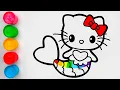 Hello Kitty Mermaid Drawing and Coloring Cute Art for Children How to Draw Easy