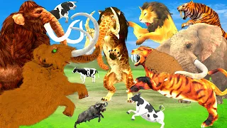 10 Giant Lion Mammoth vs 10 Giant Tiger Attack 10 Cow Lion Cub Saved By Woolly Mammoth