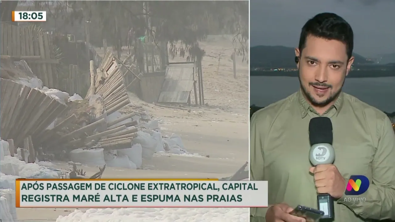 Após ciclone extratropical, Florianópolis registra maré alta e espuma nas praias
