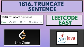 Leetcode 1816 Truncate Sentence Easy Java Solution