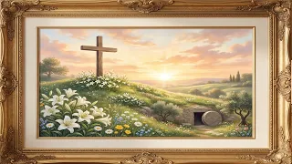 He Is Risen Easter Frame TV Art Cross Empty Tomb Sunrise Lilies Christian Easter Art