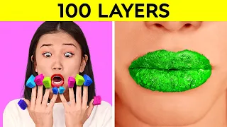 100 LAYERS CHALLENGE 1000 Coats Of Nails Lipstick Makeup DARE GAME By 123 GO CHALLENGE 