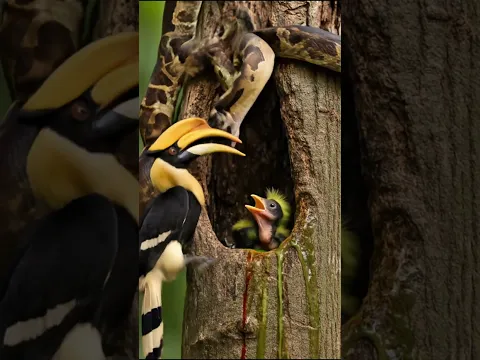Fierce Hornbill Defends Nest, Attacks Python to Protect Chicks #birds #ai #video #viral