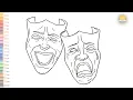 Happy and Sad Mask drawing How to Make Masks simply Outline drawing Draw A Mask