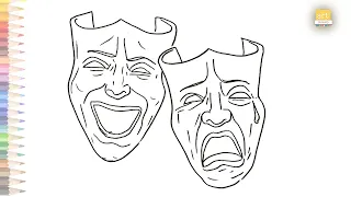Happy and Sad Mask drawing How to Make Masks simply Outline drawing Draw A Mask