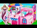 Cardboard House Challenge - DIY Miniature House with Mini Aquarium for Disney Princess Mermaid Doll