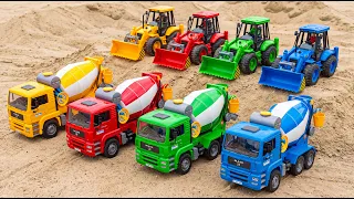 Bulldozer, Cement Truck and Heavy Loader Construction Team | Playing with Sand Toys for Kids