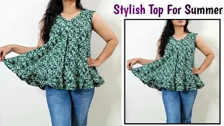 Very Easy And Beautiful Top Cutting And Stitching | Stylish Summer Top Cutting And Stitching
