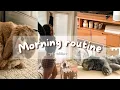 morning routine with two rabbits a dog aesthetic but realistic
