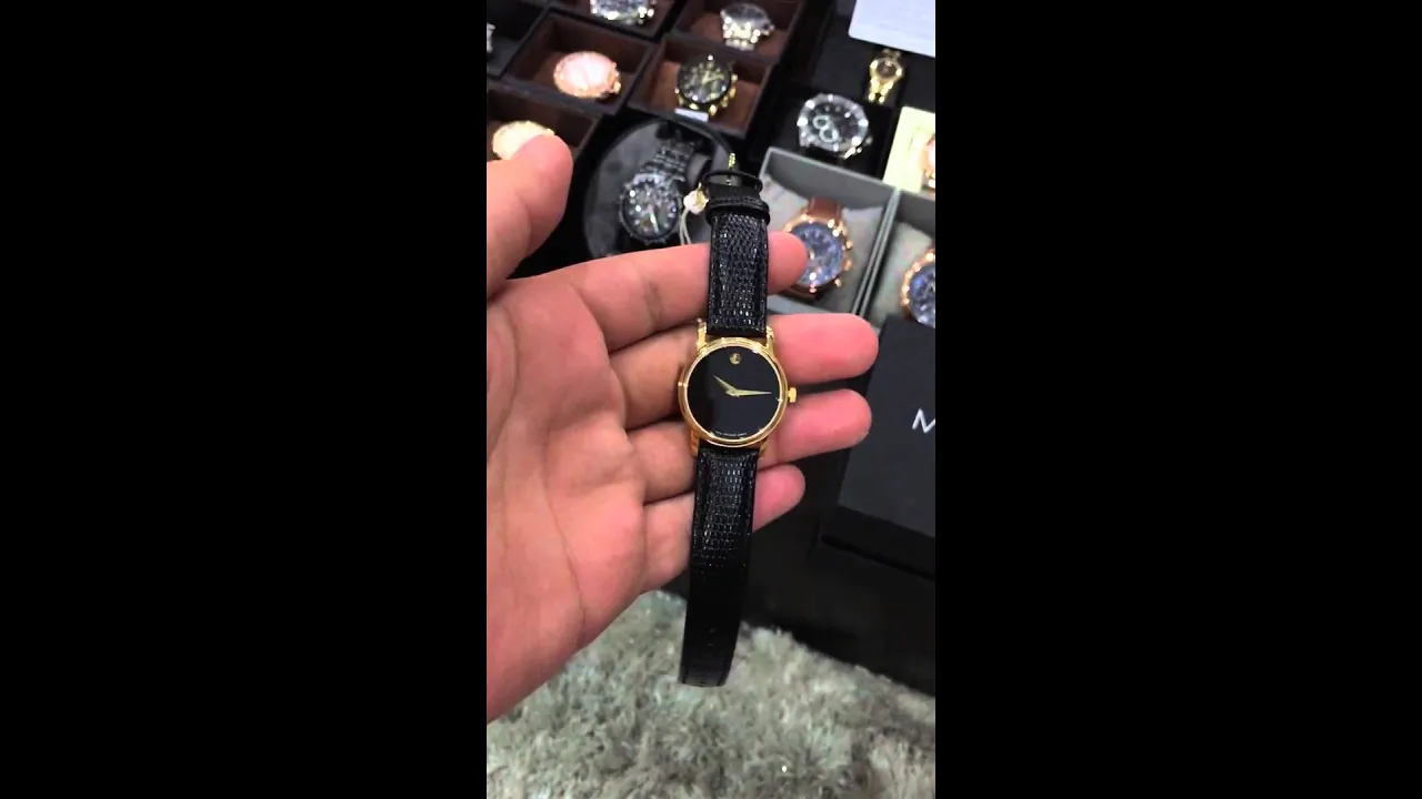 Movado Museum Classic Black Dial Yellow Gold PVD-finished Stainless Steel Ladies Watch 0607005