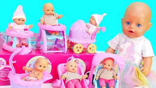 The doll is going to kindergarten for the first time! The nanny is helping her get ready.