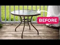The EASIEST porch makeover using a shower curtain