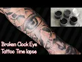 Tattoo Time lapse - Broken Clock and Eye Tattoo on hand Black and Grey