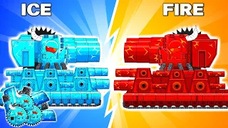 mega battle ice tank crushes fire tank cartoon tank