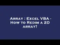 Array Excel VBA - How to Redim a 2D array
