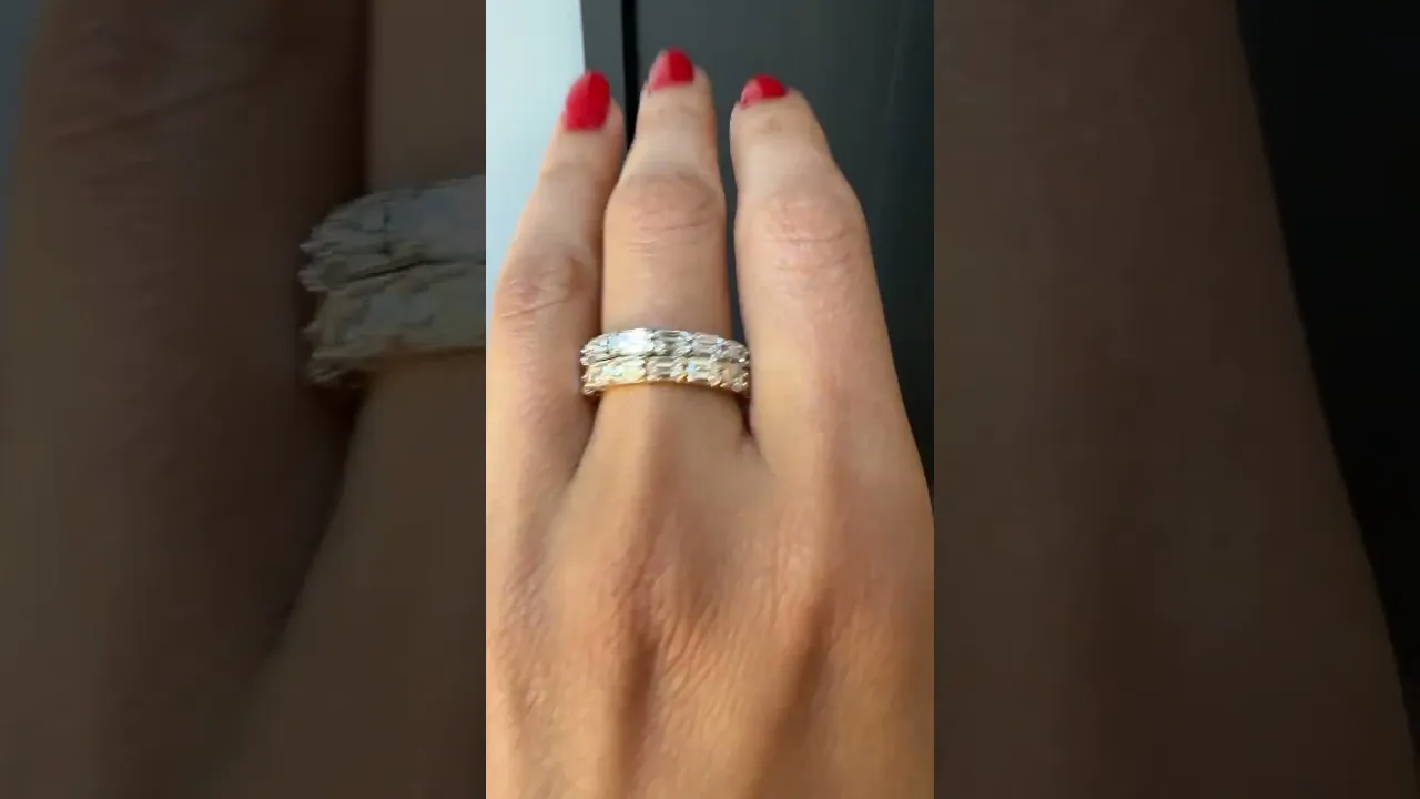 14K Gold Emerald Cut Three Quarter Way East West Eternity Prong Set Lab Grown Diamond Wedding Band Ring